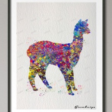 Alpaca Llama Original watercolor canvas painting Modern wall art  poster print Pictures Living room Home Decor wall hanging gift